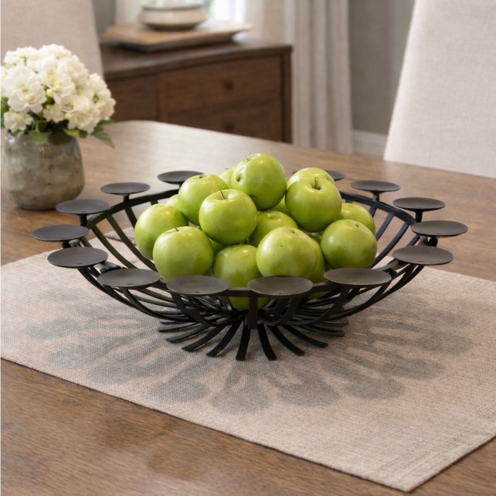Modern Black Metal Decorative Bowl Sculptural Centrepiece or Fruit Basket 18"